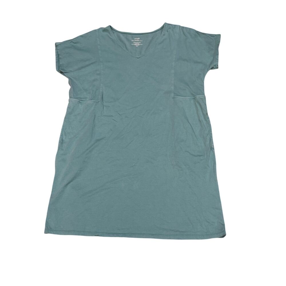 PureJill Tshirt Mini Dress Vneck Green Pockets Organic Cotton Jjill Large Petite